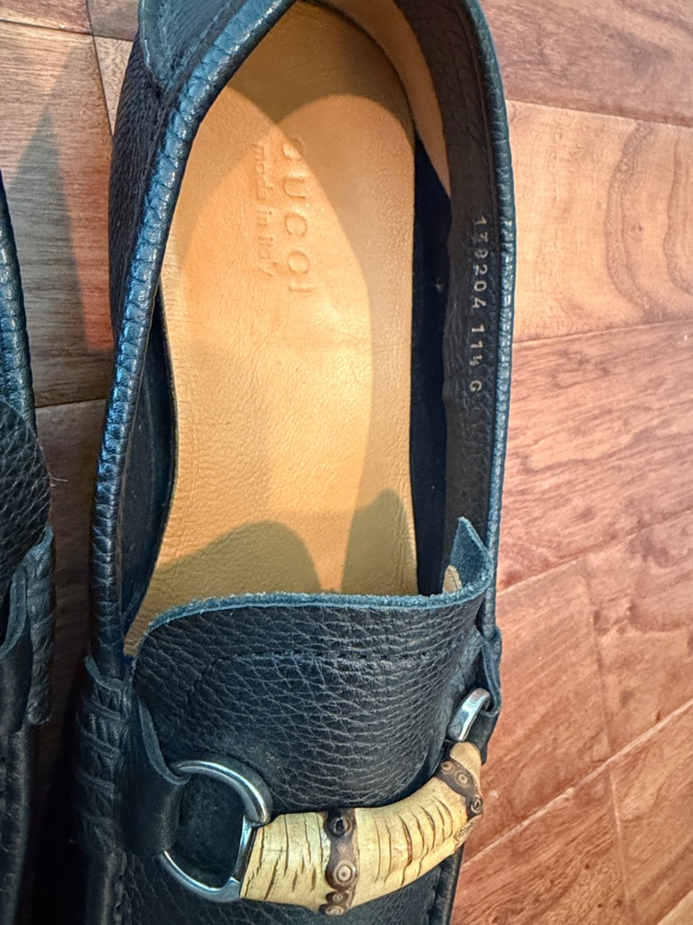 Authentic Gucci Mens Web Bamboo Horse-Bit Driving Loafer Black Leather Size 11.5 - Picture 5 of 12